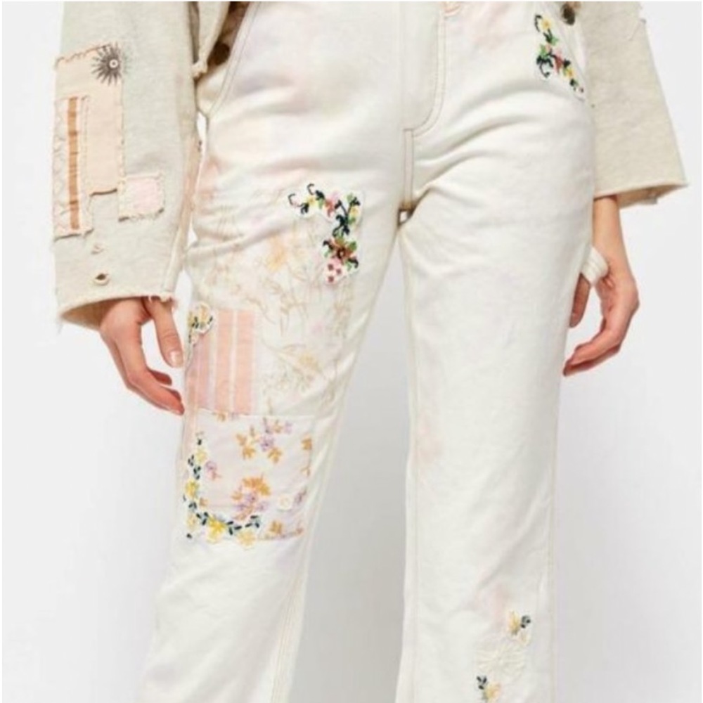 Free People Love Alive Embroidered Patchwork Boyfriend Jeans